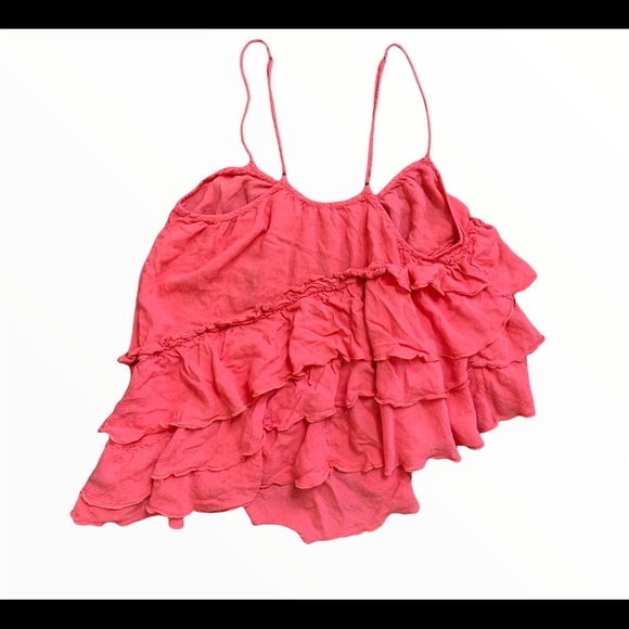 FREE PEOPLE Solid Flutter By Ruffle Spaghetti Strap Tank Coral Pink Size Small - Picture 7 of 11